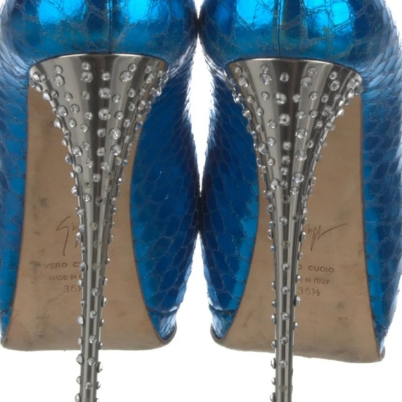 Guiseppe Zanotti Blue Leather Platform Peeptoe Crystals on heels sz 36.5EU - Picture 2 of 6